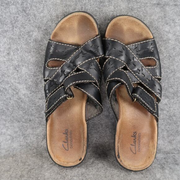 Clarks Shoes Womens 7.5 Sandals Fashion Slip On Bendables Leather Wedge Comfort - Picture 7 of 12